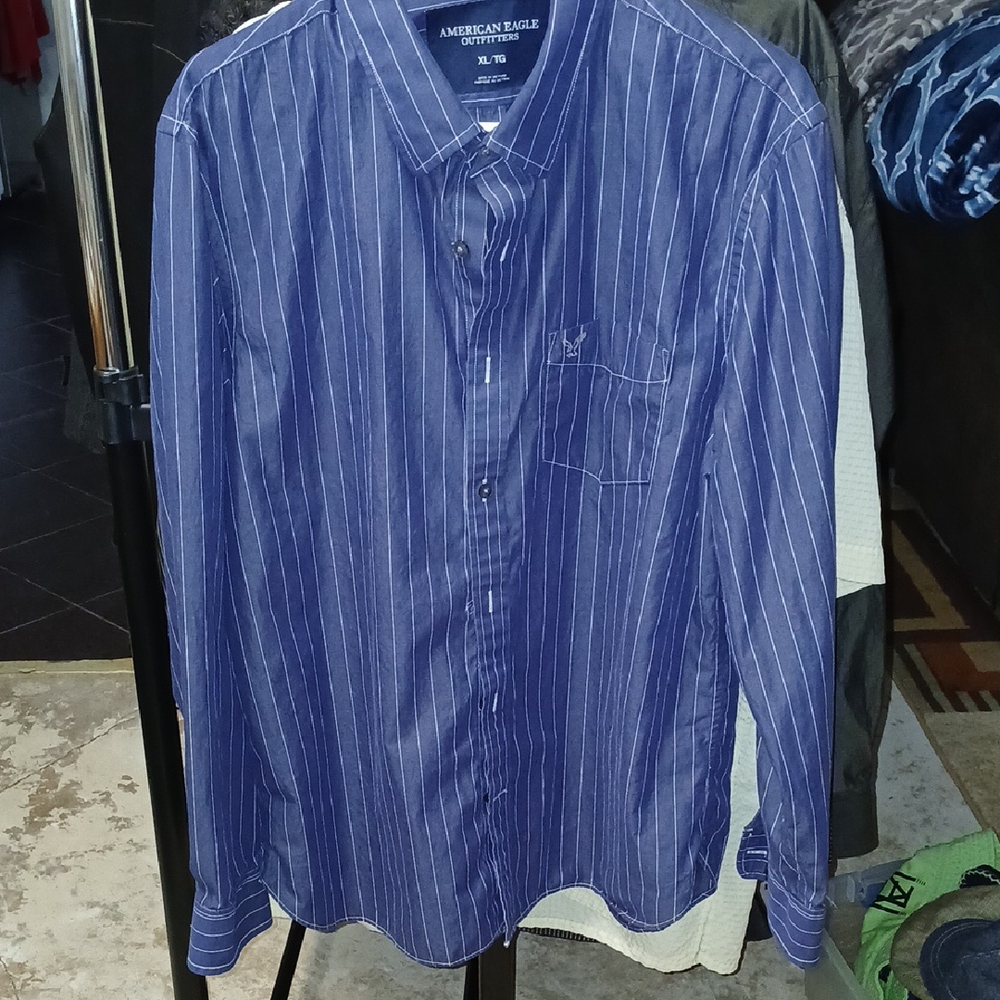 American Eagle Outfitters Blue Casual Button Down Shirt